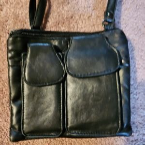 Small soft black leather crossbody bag